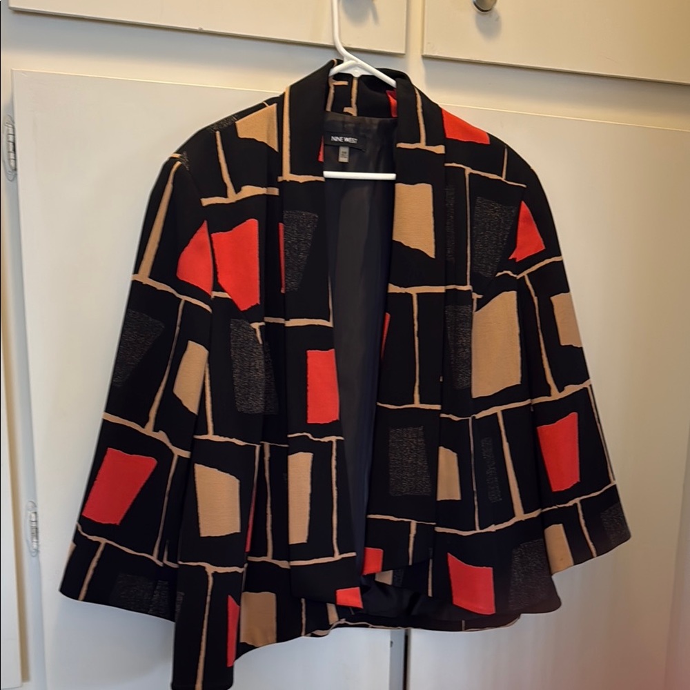 Nine West Geometric Red and Black Cardigan